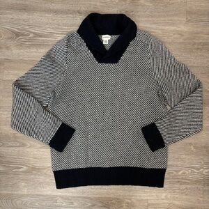 Club Monaco Herringbone Shawl Collar Mens Pullover Sweater White & Blue XS